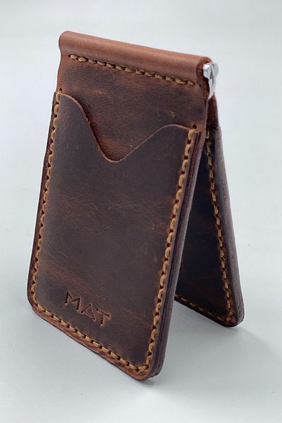 MAT Deri Genuine Leather Money Clip Wallet & Card Holder Hand Stitched Slim Card Holder
