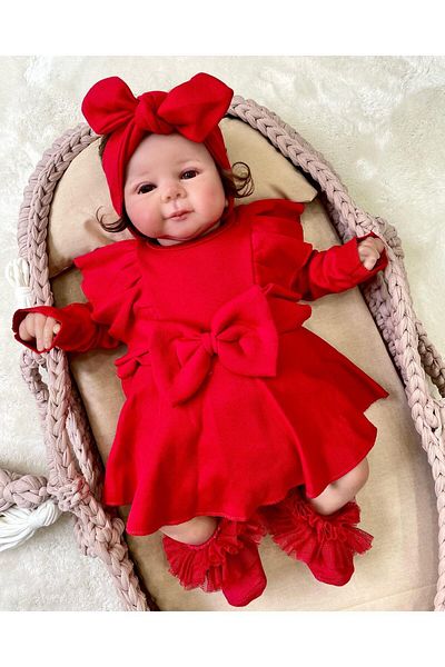 Pony Baby Bow Romper Dress Red