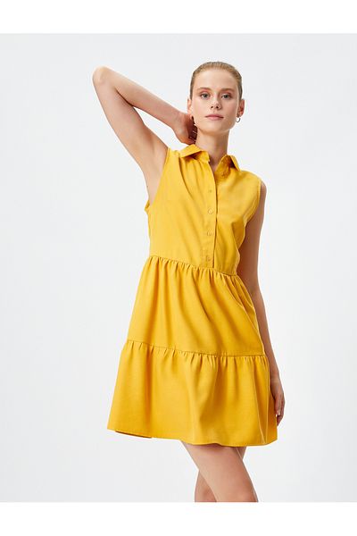 Koton Hemdblusenkleid mit Knöpfen, Volants, ärmellos, seidige Textur