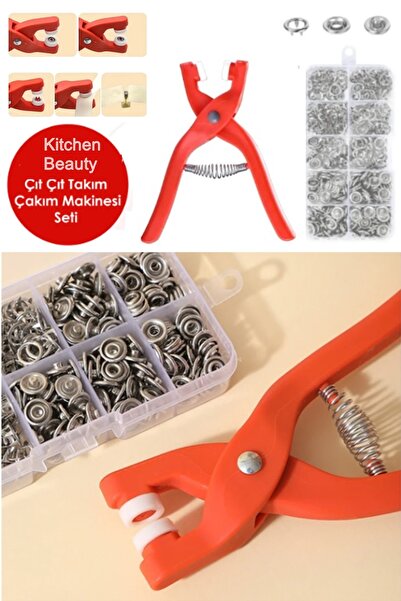 Kitchen Beauty Pratik 100'lü Çıt Çıt Takma Çakım Makinesi Takım Seti Saklama Kutusu Dahil 9.5 Mm Çıt Çıt Takma Seti