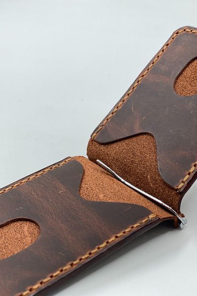 MAT Deri Genuine Leather Money Clip Wallet & Card Holder Hand Stitched Slim Card Holder