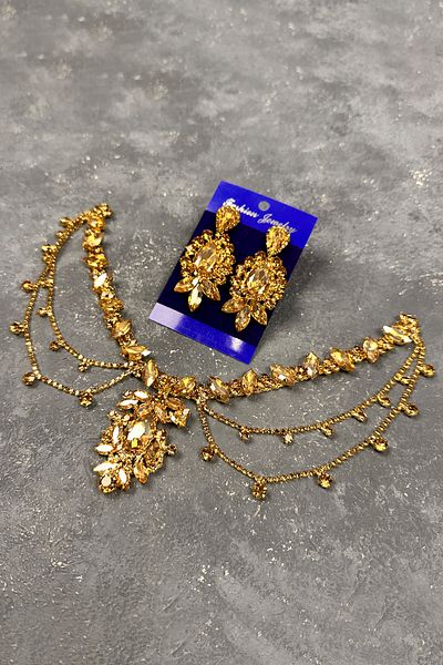 Hayalperest boncuk Gold Ahu Model Fringed Bridal Henna Wedding Shuttle Drop Earring Set