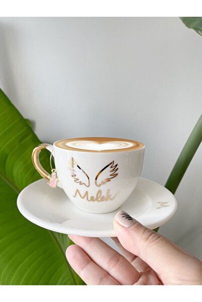 Mugtasarım 24k Altın Yaldızlı Melek Küpeli Porselen Nescafe Fincanı Melek Isi...