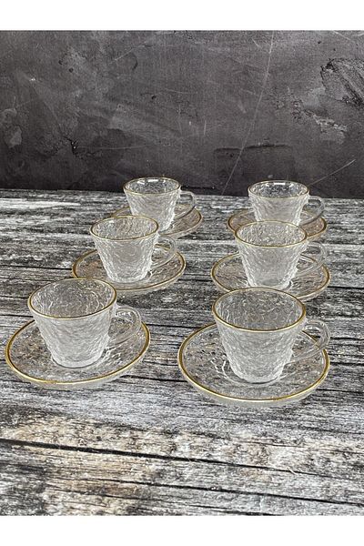 YzHome Glass Hammer Series Frosted Glass Gilt Coffee Cup Set for 6 Persons 90ml