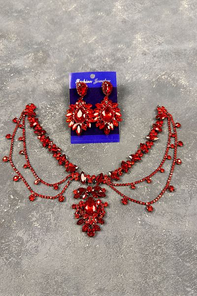 Hayalperest boncuk Red Ahu Model Bridal Henna Wedding Set - Fringed Drop Shuttle Earrings