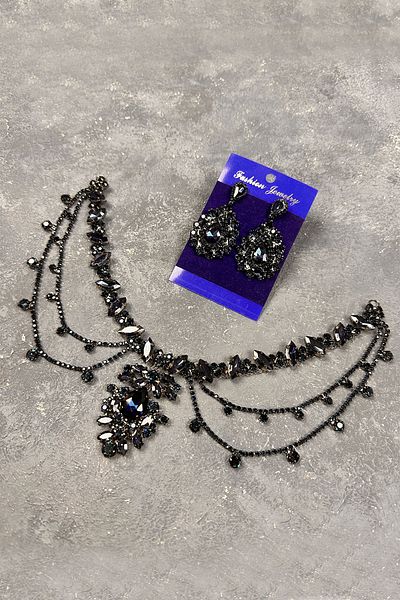 Hayalperest boncuk Navy Blue Ahu Model Fringed Bridal and Henna Wedding Shuttle Earring Set