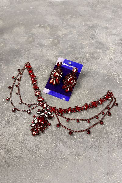 Hayalperest boncuk Burgundy Bridal Henna Wedding Hair Accessory - Ahu Model Shuttle Drop Earring Set