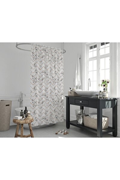 Tropikhome Zikzak Desen Banyo Perdesi 180x200 Tek Kanat Duş Perdesi