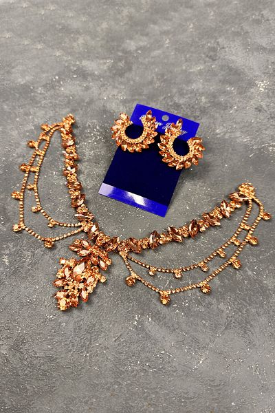 Hayalperest boncuk Orange Ahu Model Fringed Leaf Earrings Set for Bride and Henna Wedding