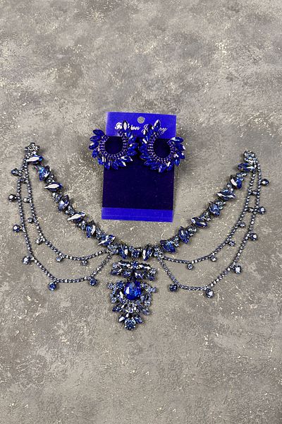 Hayalperest boncuk Saks Blue Ahu Model Leaf Earrings Set for Bride and Henna Wedding