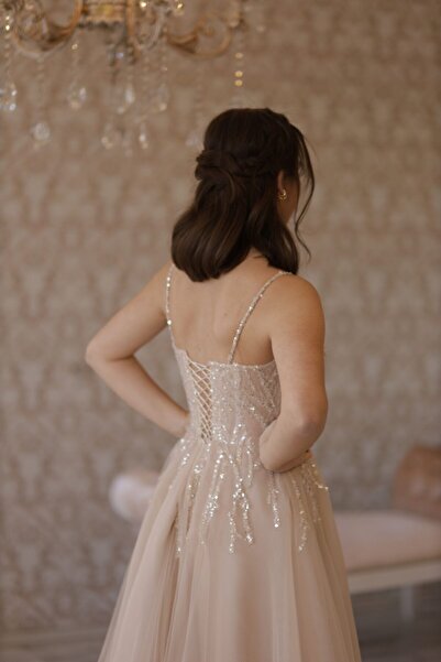 ZEYNEPYILMAZMODA Vizon Işli Beden Midi Boy Elbise,abiye,söz Elbisesi