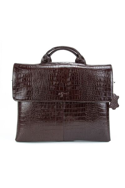 KANGAROO KINGDOM Kahverengi Erkek Laptop & Evrak Çantası Kroko Timsah Desen H...