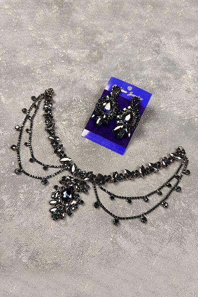 Hayalperest boncuk Navy Blue Ahu Model Fringed Bridal and Henna Wedding Shuttle Drop Earring Set