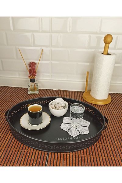 Bestofhome Wrought Iron Oval Metal Tray (27x38 Cm)