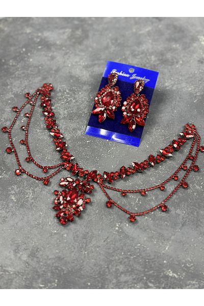 Hayalperest boncuk Red Ahu Model Bridal Henna Wedding Shuttle Drop Earring Set - Fringed