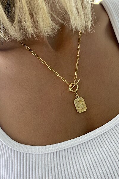 Bonnjerra Jewellery Tasarım Altın Kaplama Basic Zincir T Kilit Detaylı Desenl...