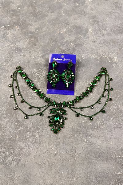 Hayalperest boncuk Green Ahu Model Fringed Bride and Henna Wedding Drop Earring Set