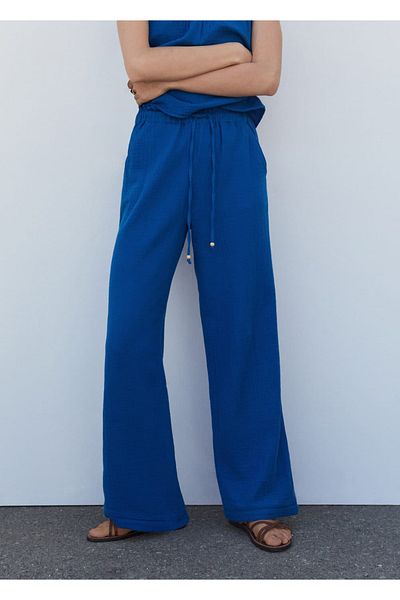 MANGO Woman Pantaloni din bumbac cu talie elastica