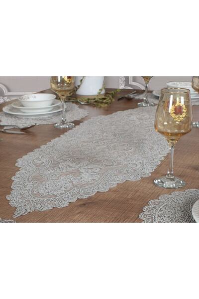 Tropikhome Nakışlı Runner-konsol Üstü Tekli Runner, Gri Renk Amerikan Servis ...