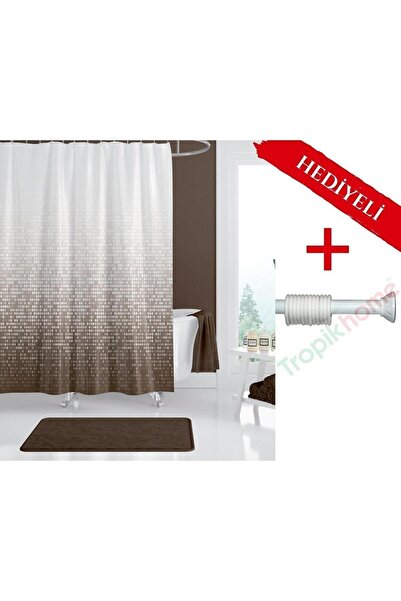Tropikhome Kare Banyo Perdesi Askı Hediyeli 180x200cm Tek Kanat Duş Perdesi, Renkli Kare Desenbanyo Duş Perdesi