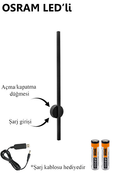MYSTERY OSRAM LEDLİ Şarjlı Pilli Aplik Modern Dekoratif Led Duvar Aplik 68cm GÜNIŞIĞI