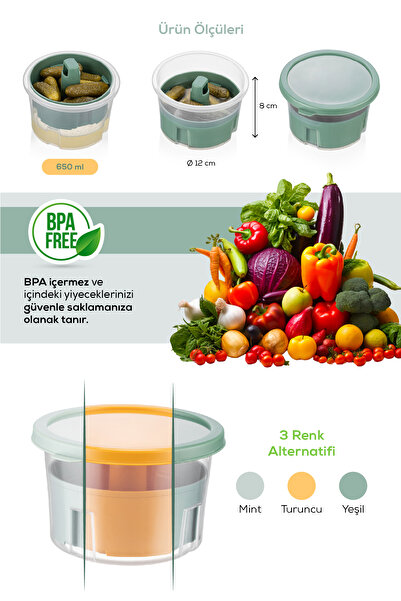 Vienev Set of 3 Colored Presenter Olive Pickled Cheese Multi-Purpose Storage Containers with Strainer