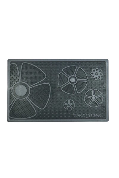 Stepmat Welcome Yazılı Çiçek Desenli Kauçuk Kapı Önü Paspası