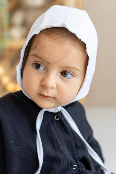 BeyzBaby Şile Bezi Baby White Bonnet Thin Ruffle Muslin Hat