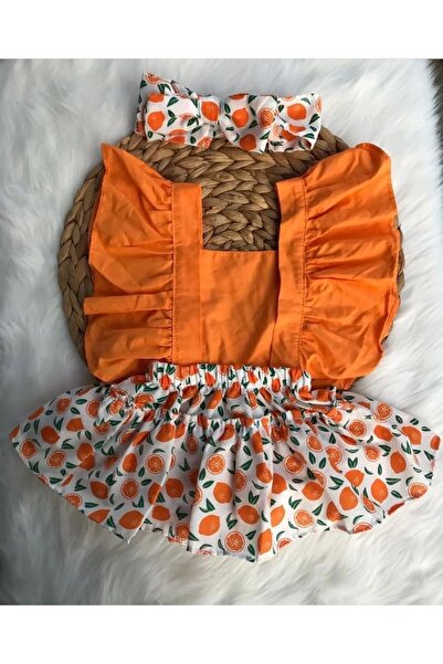 Kids Portakal Desen Kız Bebek Slopet Elbise