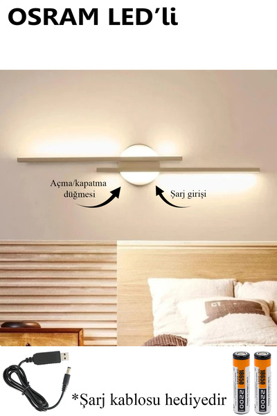 MYSTERY Assos Osram Led şarjlı pilli Modern Tasarım Siyah Eskitme Gün Işığı Banyo - Mutfak - Salon-ofis 2x35