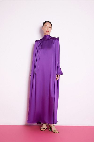 Nuum Design Satin Dress Cuff Sleeves Purple