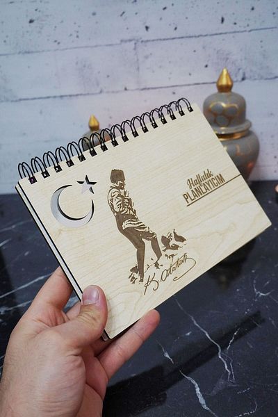 markcat Mustafa Kemal Atatürk Ξύλινο Σημειωματάριο Ακαθάρητου Προγράμματος - Αντικείμενο χωρίς ημερομηνία - Weekly Planner - A5