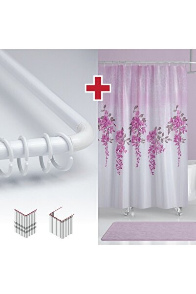 Tropikhome Sümbüllü Çiçek Desen Banyo Perdesi Askı Hediyeli 180x200cm Tek Kan...