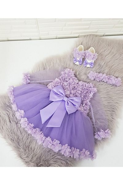 Almira Tasarım Lilac Floral Baby Dress Set