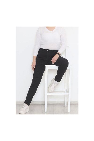 Lixera Blugi de damă cu talie înaltă din lycra afumată închisă de mărime mare (COMERȚIATOR)