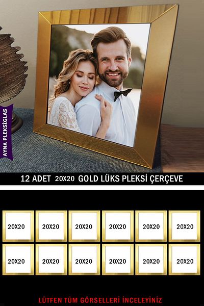 Bytwo 12 Pieces 20x20 Gold Mirror Plexiglass Frame - Luxury Plexiglass Frame