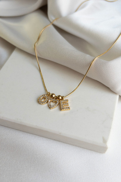 Karflake Çelik Zincir İle Altın Kaplama Zirkon Taş İşlemeli 2 Harfle Tasarlanmış Çelik Kadın Kolye