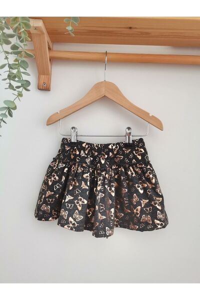 azecekids Kelebek Desenli Penye Kız Çocuk Şort Etek