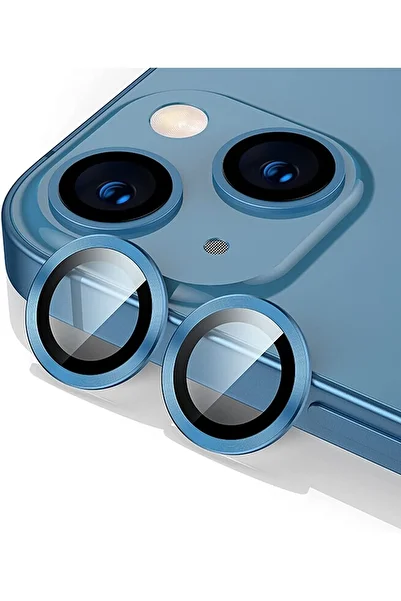 HyperAge iPhone 13 & iPhone 13 Mini Compatible Aluminum Alloy 3D Tempered Camera Lens Protector Blue [Set of 2]