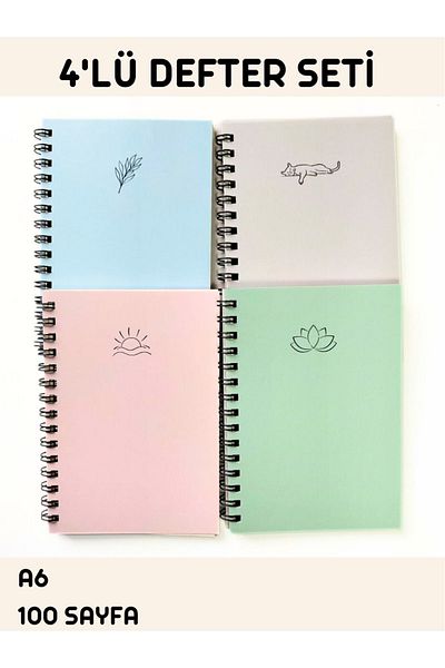 Craft PASTEL COLORS 4-PIECE SPIRAL NOTEBOOK SET, A6, UNLINE,