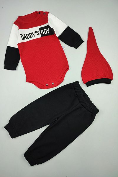 Peki 15143 model Newborn Cotton Daddys Boy Dad's Oglu Tail Beret Set - Add 5 Pay 4