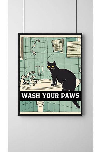 SÜMER Çerçeveli, Siyah Kedili Banyo Tuvalet Dekoratif Tablo, Modern Pinterest...