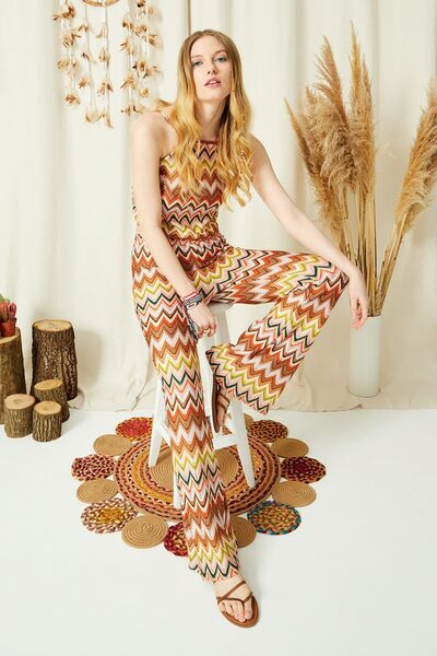 ENNA MODA Exclusive Special Design Lace Fabric Flared Leg Trousers Low-cut Waist Strap Suit Beachwear