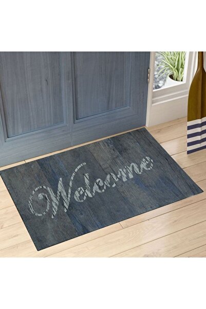 Stepmat Covoraș de ușă din cauciuc cu două fețe scris Bine ați venit din lemn