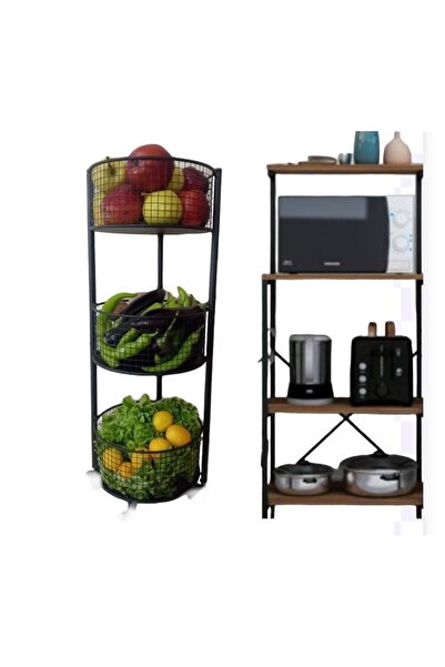PİRAMİT DEKOR 3 Katlı Metal Sebzelik Portatif Sebze Meyve Bakliyat Sepet Imal...