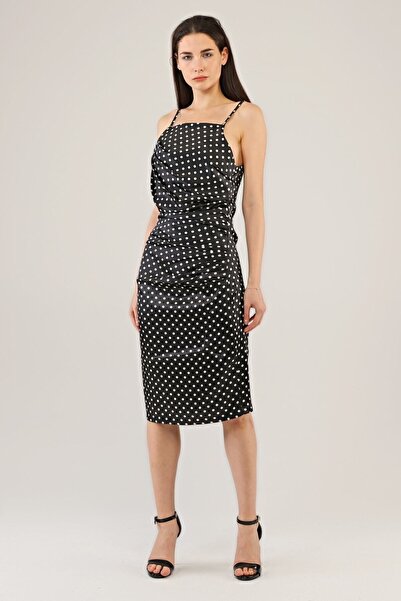 AVVER Γυναικείο φόρεμα με πλισέ πουά με λουράκι ώμου