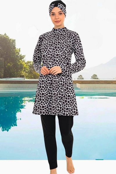 MEBA Costum de baie negru cu mânecă lungă, cu uscare rapidă, din lycra, acoperit complet, hijab -21