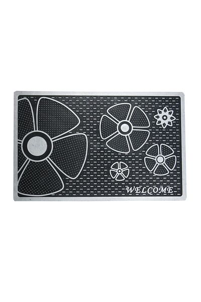 Stepmat Welcome Written Flower Patterned Rubber Door Mat