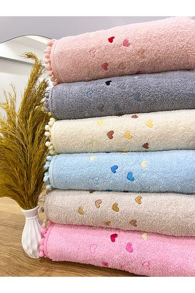 AYHANHOME Set de 6 prosoape de bucatarie 30x50 cu pompon si broderie inima