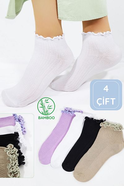 Miss Lana Women's Bamboo Socks (4 PAIRS) Colorful Ruffled Booties Women's Socks